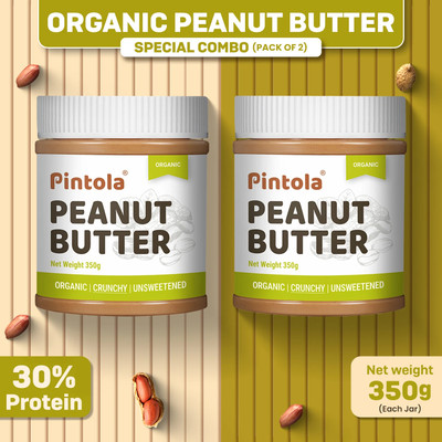Pintola Organic Peanut Butter (Crunchy) (Unsweetened)(700 g, Pack of 2)