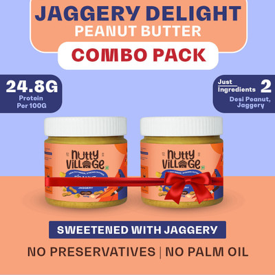 Nutty Village Creamy Jaggery Peanut Butter| No Added Sugar,Gluten Free,No Preservatives(425 g, Pack of 2)