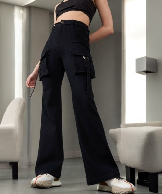 DOLCE CRUDO Flared Women Black Jeans