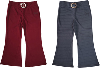 100LUCK Flared Girls Maroon, Grey Jeans(Pack of 2)