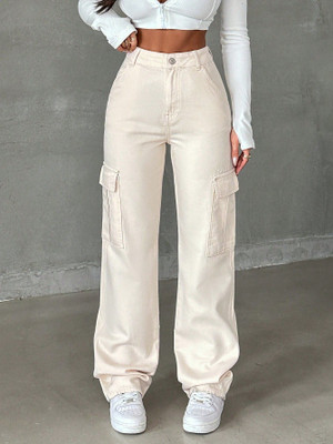 WHISQ Loose Fit Women Beige Jeans