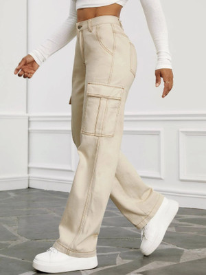 N J Straight Fit Women Beige Jeans