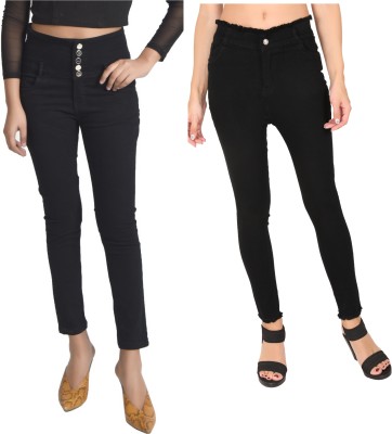 Veneto Brooks Regular Women Black, Black Jeans(Pack of 2)