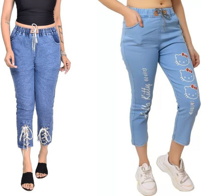 Neha fab Jogger Fit Girls Blue, Light Blue Jeans(Pack of 2)