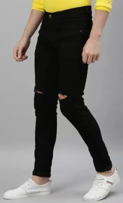 POKHINDA Skinny Men Black Jeans