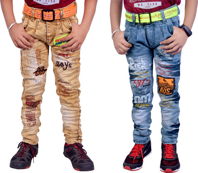 Kundan Slim Boys Light Blue, Brown Jeans(Pack of 2)