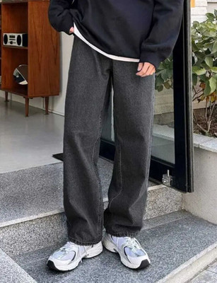 White leapard Loose Fit Men Grey Jeans