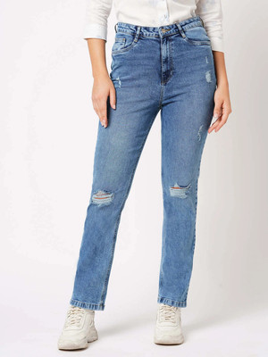 Kraus Jeans Women High-Rise Relaxed Straight Fit Jeans Straight Fit Women Blue Jeans
