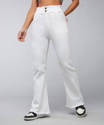 DOLCE CRUDO Flared Women White Jeans