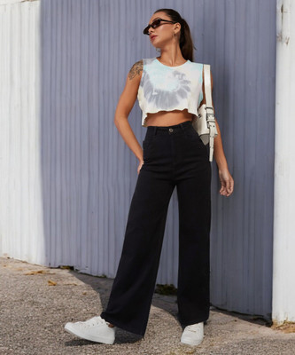 DOLCE CRUDO Flared Women Black Jeans