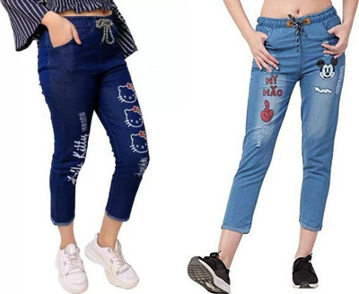 Neha fab Jogger Fit Girls Blue, Light Blue Jeans(Pack of 2)