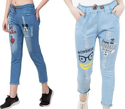 Neha fab Jogger Fit Girls Light Blue, Blue Jeans(Pack of 2)