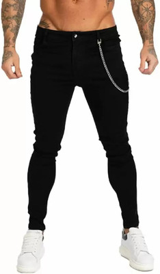 POKHINDA Skinny Men Black Jeans