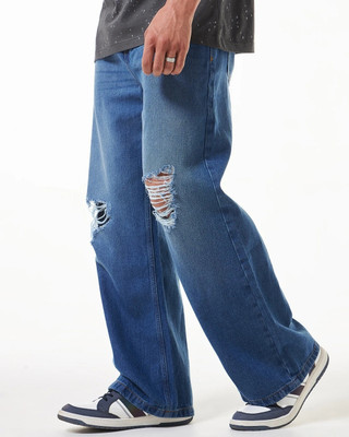 BEWAKOOF Baggy Ditsressed Loose Fit Men Blue Jeans