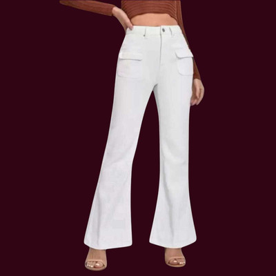 Houeofcommon Boot-Leg Women White Jeans