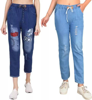 Neha fab Jogger Fit Girls Dark Blue, Light Blue Jeans(Pack of 2)