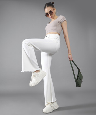 DOLCE CRUDO Boot-Leg Women White Jeans