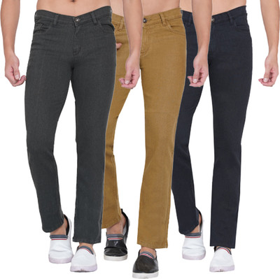 Dais Multicolor Strechable Jeans for Straight Fit Men Black, Brown, Green Jeans(Pack of 3)