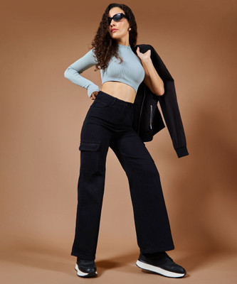DOLCE CRUDO Boot-Leg Women Black Jeans
