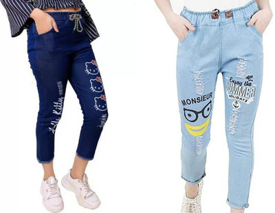 Neha fab Jogger Fit Girls Blue Jeans(Pack of 2)
