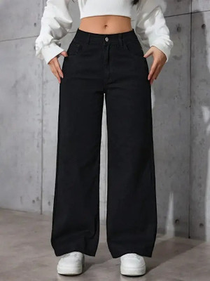 woomny Straight Fit Women Black Jeans