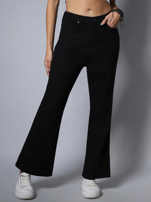Houeofcommon Boot-Leg Women Black Jeans