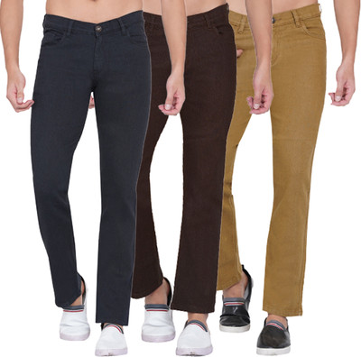 Dais Multicolor Strechable Jeans for Straight Fit Men Black, Brown, Brown Jeans(Pack of 3)
