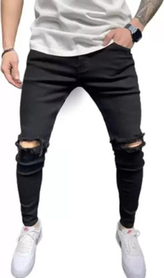 Creatiwity Slim Men Black Jeans