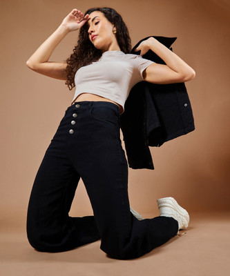 DOLCE CRUDO Flared Women Black Jeans