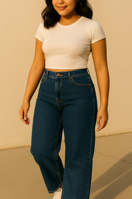 Denicrack Loose Fit Women Dark Blue Jeans