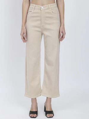 AngelFab Relaxed Fit Women Beige Jeans