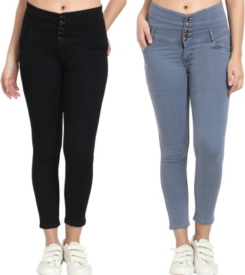 SASOKI Skinny Women Black, Grey Jeans(Pack of 2)