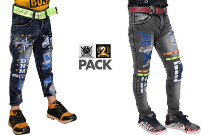 davyjhones Regular Baby Boys Multicolor Jeans(Pack of 2)