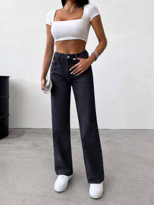 Glossia Straight Fit Women Black Jeans