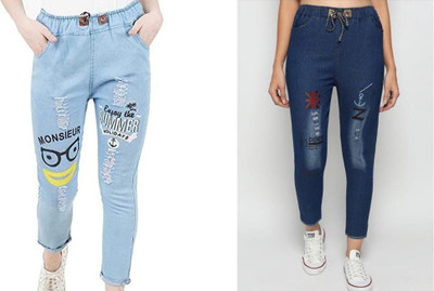 Neha fab Jogger Fit Girls Dark Blue, Blue Jeans(Pack of 2)