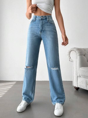 JHIMKEE Boyfriend Women Light Blue Jeans