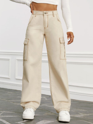 WHISQ Loose Fit Women Beige Jeans