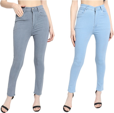 Kitty Fashion Skinny Women Grey, Light Blue Jeans(Pack of 2)