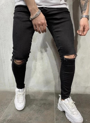 POKHINDA Skinny Men Black Jeans