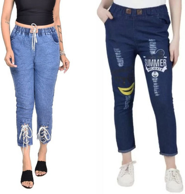 Neha fab Jogger Fit Girls Dark Blue, Light Blue Jeans(Pack of 2)
