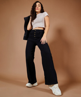 DOLCE CRUDO Flared Women Black Jeans