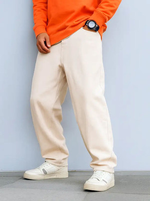 Flaring Loose Fit Men Beige Jeans