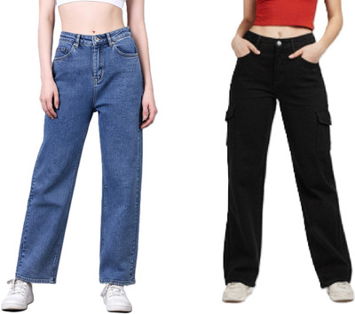 WAHMII Straight Fit Women Black, Blue Jeans(Pack of 2)