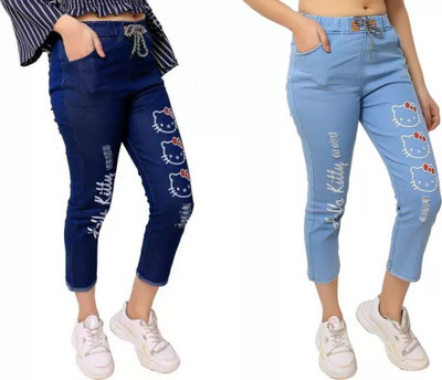 Neha fab Jogger Fit Girls Dark Blue, Light Blue Jeans(Pack of 2)