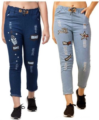 4M SALES Jogger Fit Girls Dark Blue, Light Blue Jeans(Pack of 2)