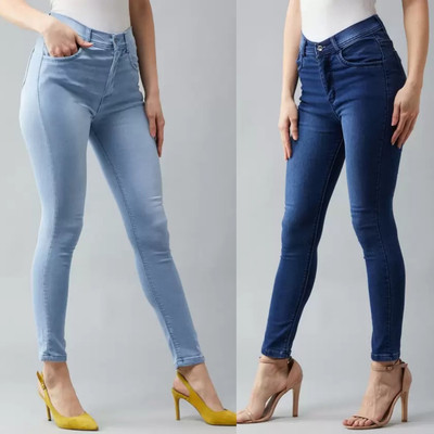seetoo Skinny Women Dark Blue, Light Blue Jeans(Pack of 2)