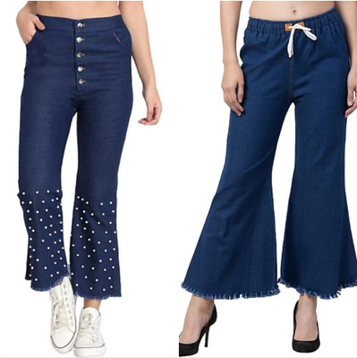 LIKEEFASHION Flared Women Dark Blue Jeans(Pack of 2)