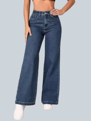 Flaring Loose Fit Women Dark Blue Jeans