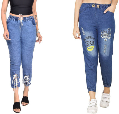 Neha fab Jogger Fit Girls Blue, Light Blue Jeans(Pack of 2)