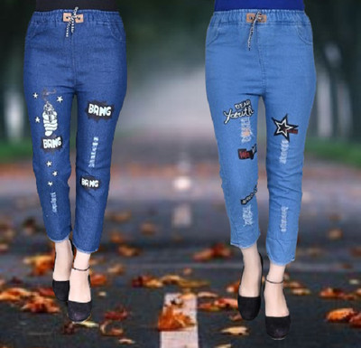 GlamSmart Regular Girls Black, Light Blue Jeans(Pack of 2)